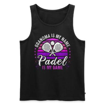 Padel Grandma Retro Sunset Padel Player - Men's Premium Organic Tank Top - black - Front - AI Model Male 178 light (178cm)