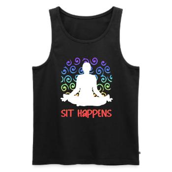 Sit Happens Funny Yoga - Männer Premium Bio Tank Top - Schwarz - Vorne - AI Model Male 178 light (178cm)