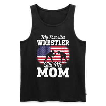 Mon lutteur préféré m’appelle maman drapeau américain - Débardeur bio Premium Homme - noir - Devant - AI Model Male 178 light (178cm)