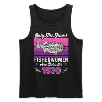 Fisherwomen Born 1930 for angler 93rd birthday - Men's Premium Organic Tank Top - black - Front - AI Model Male 178 light (178cm)