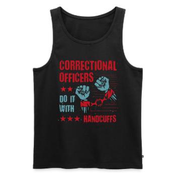 Les agents correctionnels le font avec des menottes - Débardeur bio Premium Homme - noir - Devant - Michal (187cm)