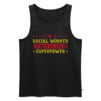 Je suis un Social Woker Quel est votre superpouvoir - Débardeur bio Premium Homme - noir - Devant - AI Model Male 178 light (178cm)