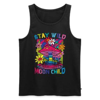 Stay Wild Moon Child Hippie Mushroom - Men's Premium Organic Tank Top - black - Front - AI Model Male 178 light (178cm)