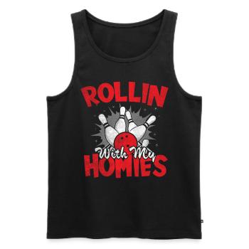 Rollin with my Homies Retro Bowling Geschenk - Männer Premium Bio Tank Top - Schwarz - Vorne - AI Model Male 178 light (178cm)