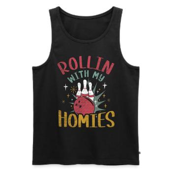 Rollin with my Homies Retro Bowling Geschenk - Männer Premium Bio Tank Top - Schwarz - Vorne - AI Model Male 178 light (178cm)