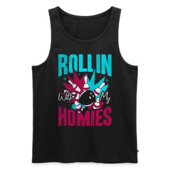 Rollin with my Homies Retro Bowling Geschenk - Männer Premium Bio Tank Top - Schwarz - Vorne - AI Model Male 178 light (178cm)