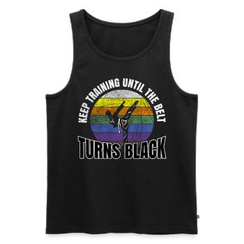 Keep Training Until The Belt Turns Black Karate - Men's Premium Organic Tank Top - black - Front - AI Model Male 178 light (178cm)