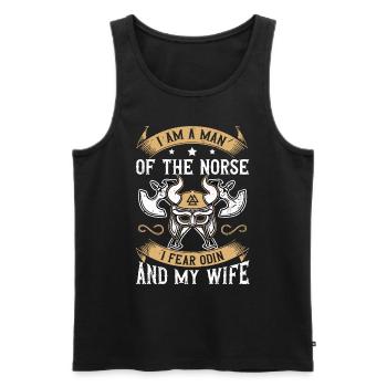 I'm A Man Of The Norse I Fear Odin & My Wife - Männer Premium Bio Tank Top - Schwarz - Vorne - AI Model Male 178 light (178cm)