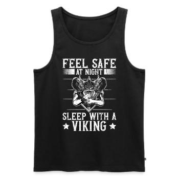 Feel Save At Night - Sleep With A Viking - Männer Premium Bio Tank Top - Schwarz - Vorne - AI Model Male 178 light (178cm)