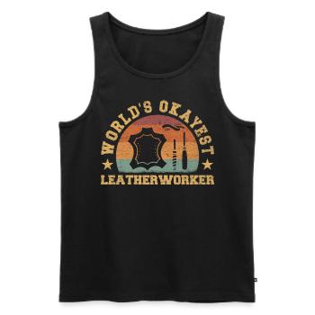 Retro World's Okayest Leatherworker - Men's Premium Organic Tank Top - black - Front - Michal (187cm)