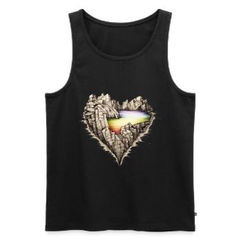 Lac arc-en-ciel dans les rochers. En forme de cœur. - Débardeur bio Premium Homme - noir - Devant - AI Model Male 178 light (178cm)