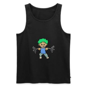 Chibi avec des muscles et des haltères - Débardeur bio Premium Homme - noir - Devant - Michal (187cm)