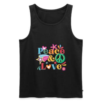 Hippie Peace Love | Hippies costume flower gift - Men's Premium Organic Tank Top - black - Front - AI Model Male 178 light (178cm)