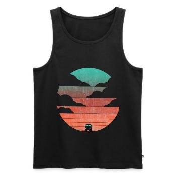 Plage de vacances coucher de soleil bus rétro - Débardeur bio Premium Homme - noir - Devant - Michal (187cm)