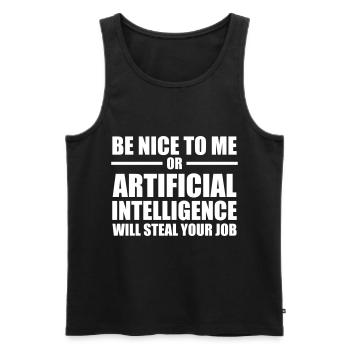 Intelligence artificielle IA / Soyez gentil - Débardeur bio Premium Homme - noir - Devant - Michal (187cm)