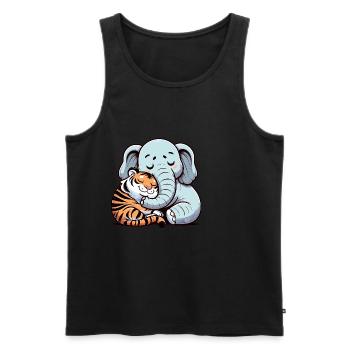 Câlin Éléphant Et Tigre Amoureux - Débardeur bio Premium Homme - noir - Devant - Michal (187cm)
