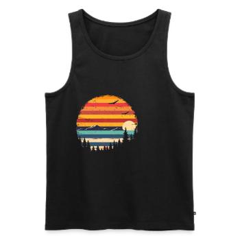 Coucher de soleil Forêt Montagne Extérieur Rétro Années 80 Vintage 3 - Débardeur bio Premium Homme - noir - Devant - AI Model Male 178 light (178cm)