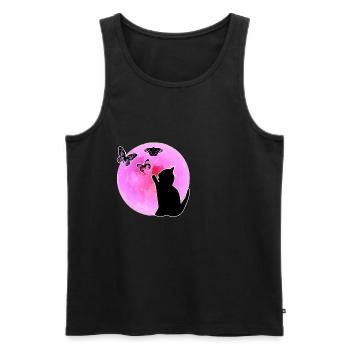 Cat Pink Pink Full Moon Butterflies Gift - Men's Premium Organic Tank Top - black - Front - AI Model Male 178 light (178cm)