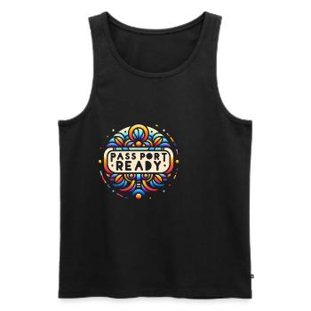 Passport Ready 6 - Men's Premium Organic Tank Top - black - Front - AI Model Male 178 light (178cm)