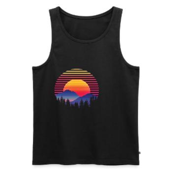 Coucher de soleil forêt montagne Extérieur Rétro des années 80 Vintage 4 - Débardeur bio Premium Homme - noir - Devant - Michal (187cm)
