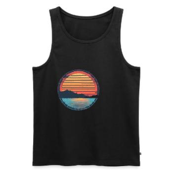 Sunset Lake Mountain Extérieur Rétro Années 80 Vintage - Débardeur bio Premium Homme - noir - Devant - Michal (187cm)