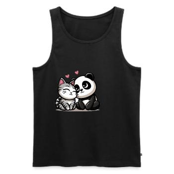 Chat Câlin Et Panda Amoureux - Débardeur bio Premium Homme - noir - Devant - Michal (187cm)