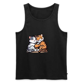 Chat câlin et tigre amoureux - Débardeur bio Premium Homme - noir - Devant - Michal (187cm)