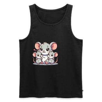 Parent souris aimant avec deux enfants mignons - Débardeur bio Premium Homme - noir - Devant - Michal (187cm)