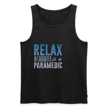 Détendez-vous ma fille est ambulancière 3 - Débardeur bio Premium Homme - noir - Devant - AI Model Male 178 light (178cm)