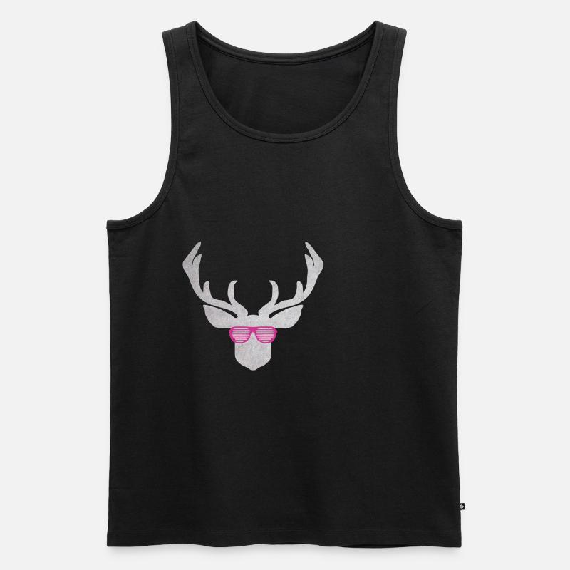 Hirsch mit pinker Brille in silber Farbener Textur - Männer Premium Bio Tank Top - Schwarz