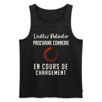 Veuillez Patienter Prochaine connerie en cours - Débardeur bio Premium Homme - noir - Devant - AI Model Male 178 light (178cm)