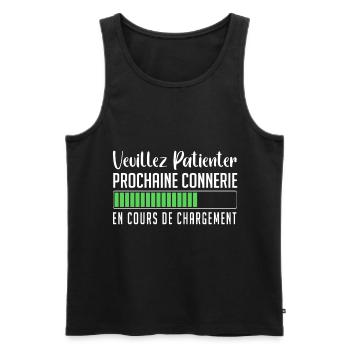 Veuillez Patienter Prochaine connerie en cours - Débardeur bio Premium Homme - noir - Devant - AI Model Male 178 light (178cm)