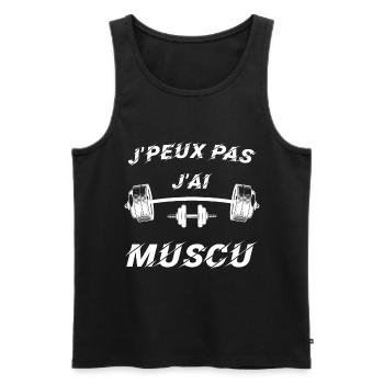 J peux pas j ai muscu - Débardeur bio Premium Homme - noir - Devant - AI Model Male 178 light (178cm)