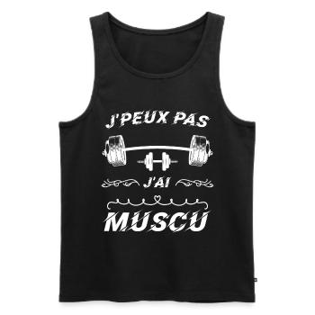 J peux pas j ai muscu - Débardeur bio Premium Homme - noir - Devant - AI Model Male 178 light (178cm)