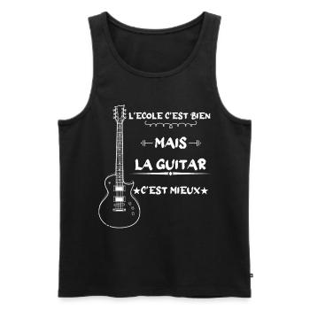 l'école c'est bien mais la guitar c'est mieux - Débardeur bio Premium Homme - noir - Devant - AI Model Male 178 light (178cm)