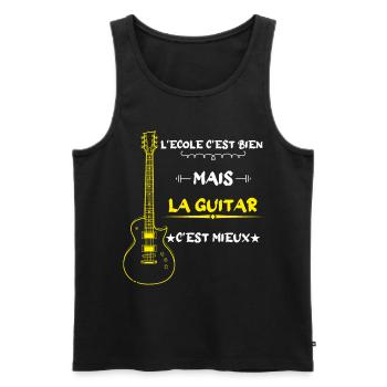 l'école c'est bien mais la guitar c'est mieux - Débardeur bio Premium Homme - noir - Devant - AI Model Male 178 light (178cm)