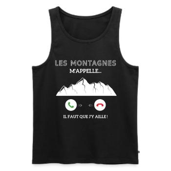 les montagnes m'appelle il faut que j'y aille! - Débardeur bio Premium Homme - noir - Devant - Michal (187cm)