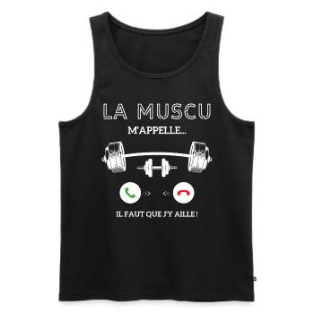 La muscu m’appelle, faut que j’y aille - Débardeur bio Premium Homme - noir - Devant - Michal (187cm)