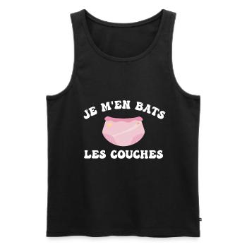 Je m'en bats les couches - Débardeur bio Premium Homme - noir - Devant - AI Model Male 178 light (178cm)