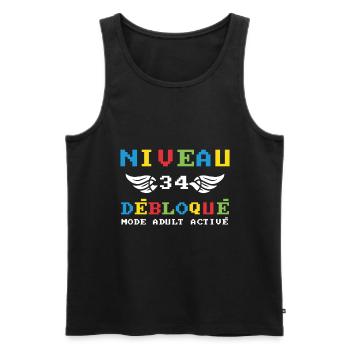 Niveau 34 Débloqué mode adult activé - Débardeur bio Premium Homme - noir - Devant - Michal (187cm)