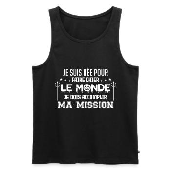 Je suis née pour faire chier le monde humour - Débardeur bio Premium Homme - noir - Devant - AI Model Male 178 light (178cm)