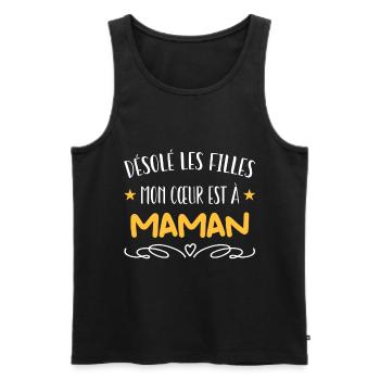 désolé les filles mon cœur est à maman - Débardeur bio Premium Homme - noir - Devant - Michal (187cm)