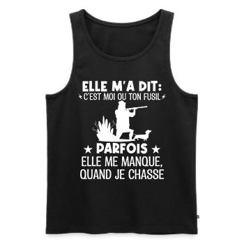 Elle m'a dit ton fusil ou moi, elle me manque - Débardeur bio Premium Homme - noir - Devant - Michal (187cm)