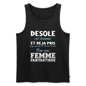 Désolé cet homme est déjà pris par une femme - Débardeur bio Premium Homme - noir - Devant - AI Model Male 178 light (178cm)