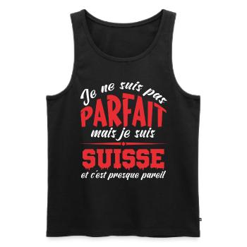 Je Ne Suis Pas Parfait Mais Je Suis Suisse - Débardeur bio Premium Homme - noir - Devant - AI Model Male 178 light (178cm)