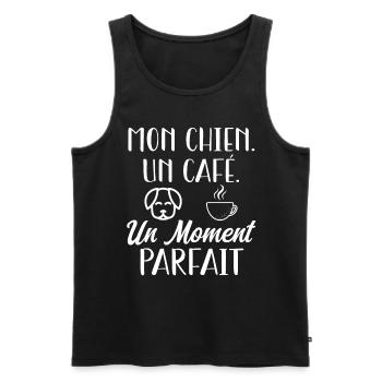 Mon chien,un café, moment parfait. Cadeau original - Débardeur bio Premium Homme - noir - Devant - Michal (187cm)