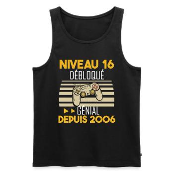 niveau 16 débloqué génial depuis 2006 - Débardeur bio Premium Homme - noir - Devant - Michal (187cm)