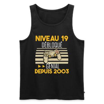 niveau 19 débloqué génial depuis 2003 - Débardeur bio Premium Homme - noir - Devant - Michal (187cm)