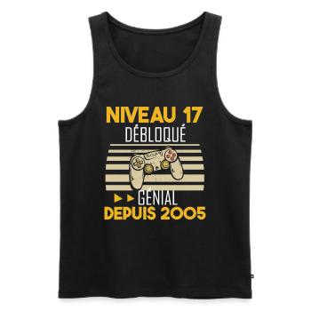 niveau 17 débloqué génial depuis 2005 - Débardeur bio Premium Homme - noir - Devant - Michal (187cm)