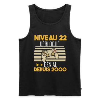 niveau 22 débloqué génial depuis 2000 - Débardeur bio Premium Homme - noir - Devant - AI Model Male 178 light (178cm)